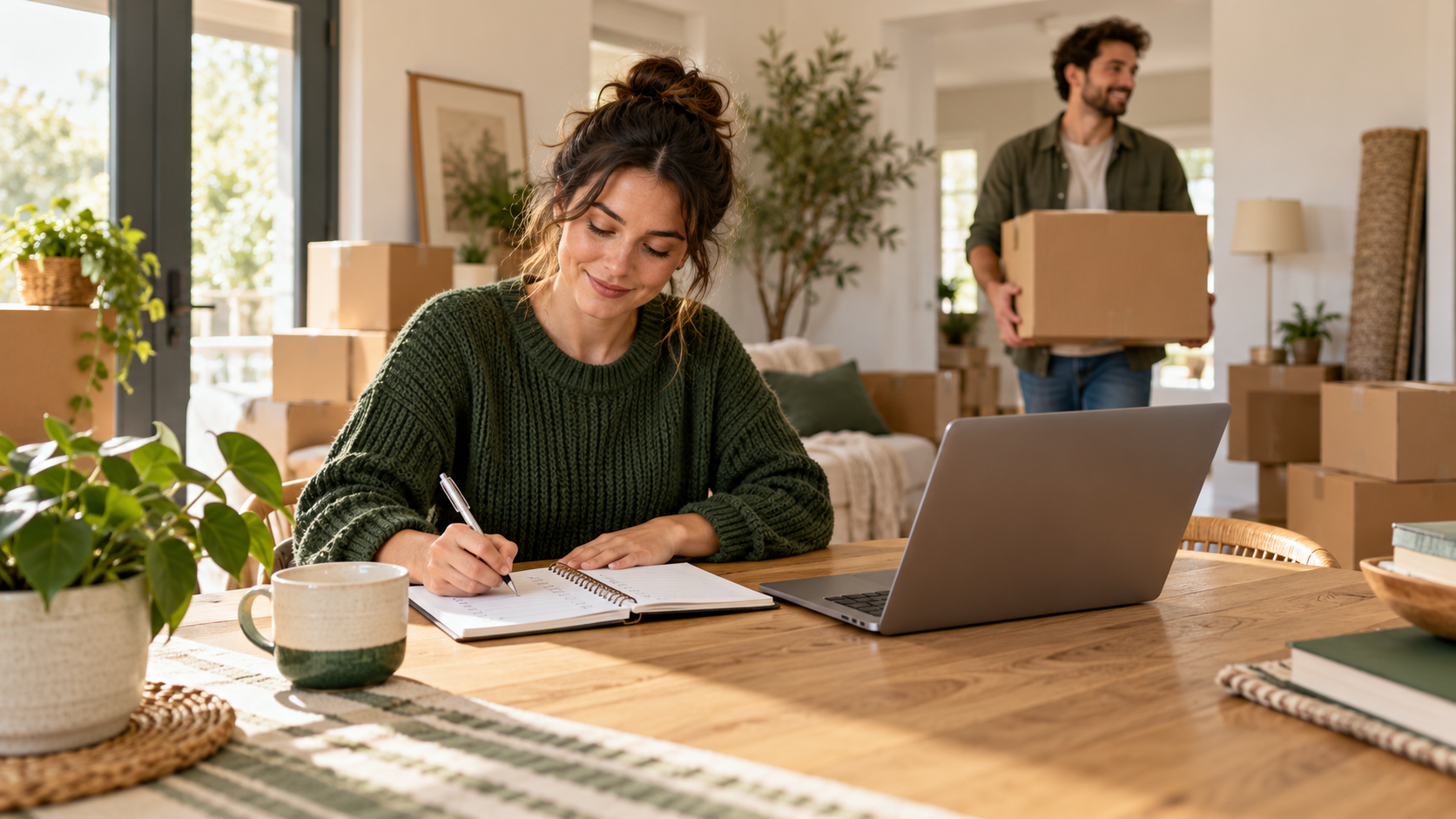 A couple preparing their move with a checklist